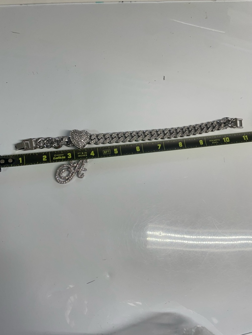 Silver tone Link Bracelet with Heart and Initial A Charm - Picture 7 of 11
